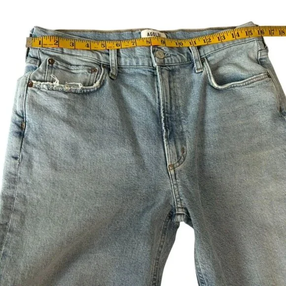 Agolde Merrel Womens Light Wash Distressed Frayed Hem High-Rise Jeans Size 30 - Picture 10 of 12